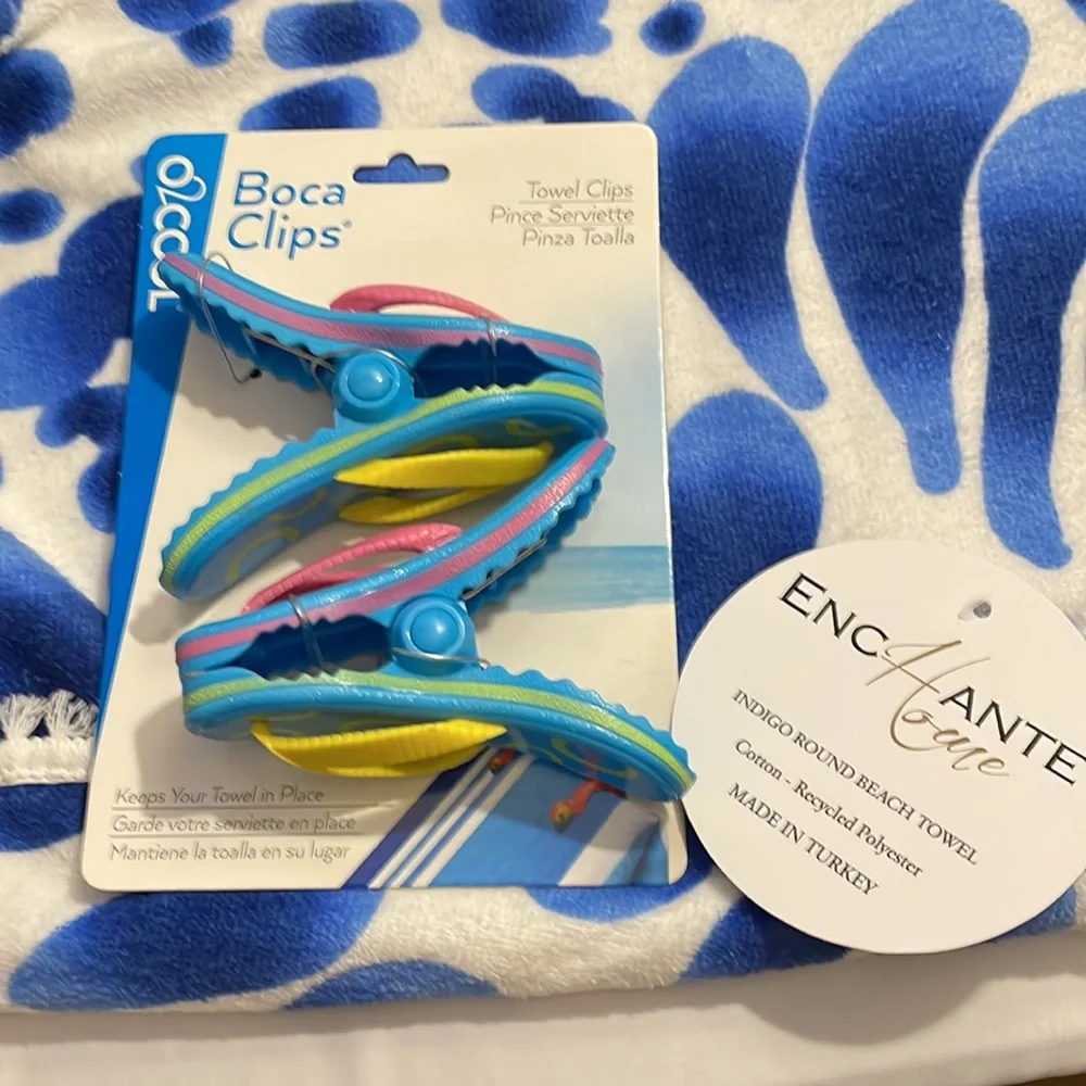 Beach Enchante Home Indigo Quick Dry Beach Towel & Chair Towel Clips …